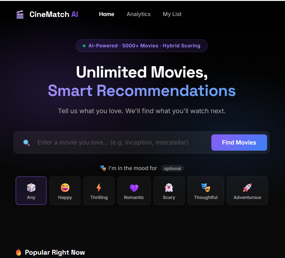 CineMatch AI — mood-based movie recommender